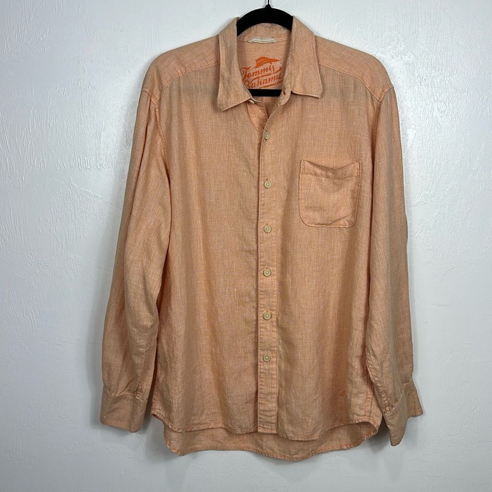 Tommy Bahama LINEN  Peach Color Long Sleeve Button Down Shirt Size XL